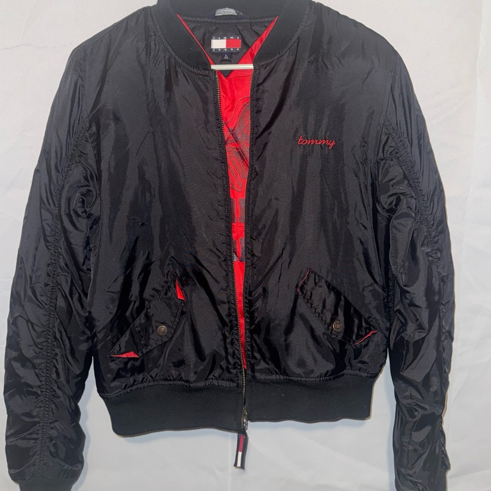 Vintage Tommy Hilfiger boys  Black and Red Bomber Jacket